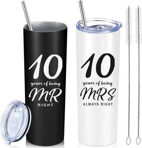 2 Pieces 10th Wedding Anniversary Coffee Mug 10 Years of Being Mr/Mrs Always Right